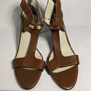 Michael Kors Luggage Sandal with Gold Emblem